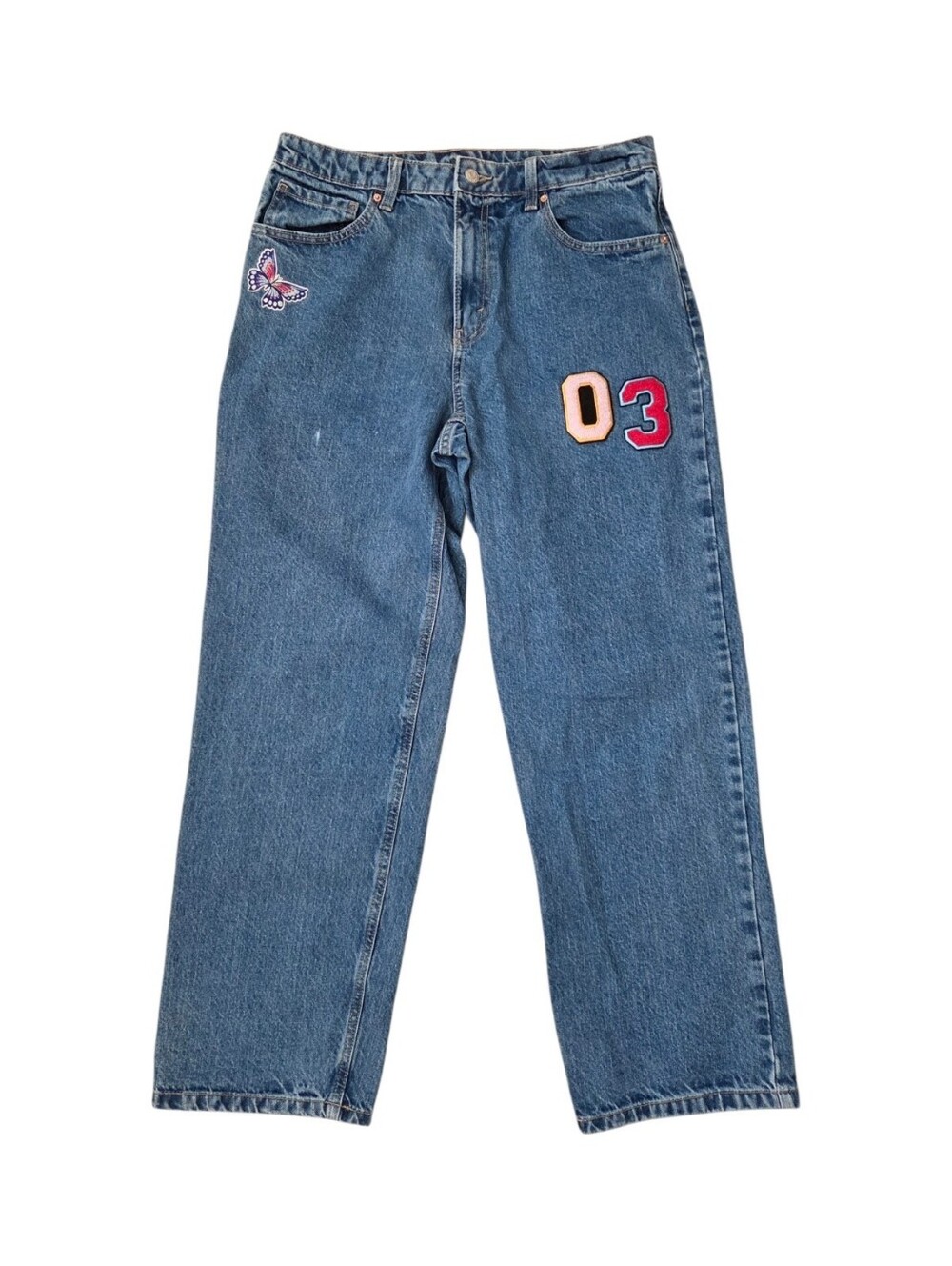 Wild Fable High Rise Dad Mid Wash Jeans Womens Size 12 Patches
